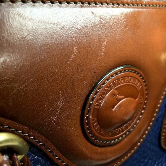 Dooney & Bourke Vtg Blue Leather Brown Trim Satchel Shoulder Bag – Made In USA - Picture 11 of 12